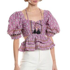 Sea New York Women's Lilac Perry Border Cut Out Top 100% Cotton Size S NWT
